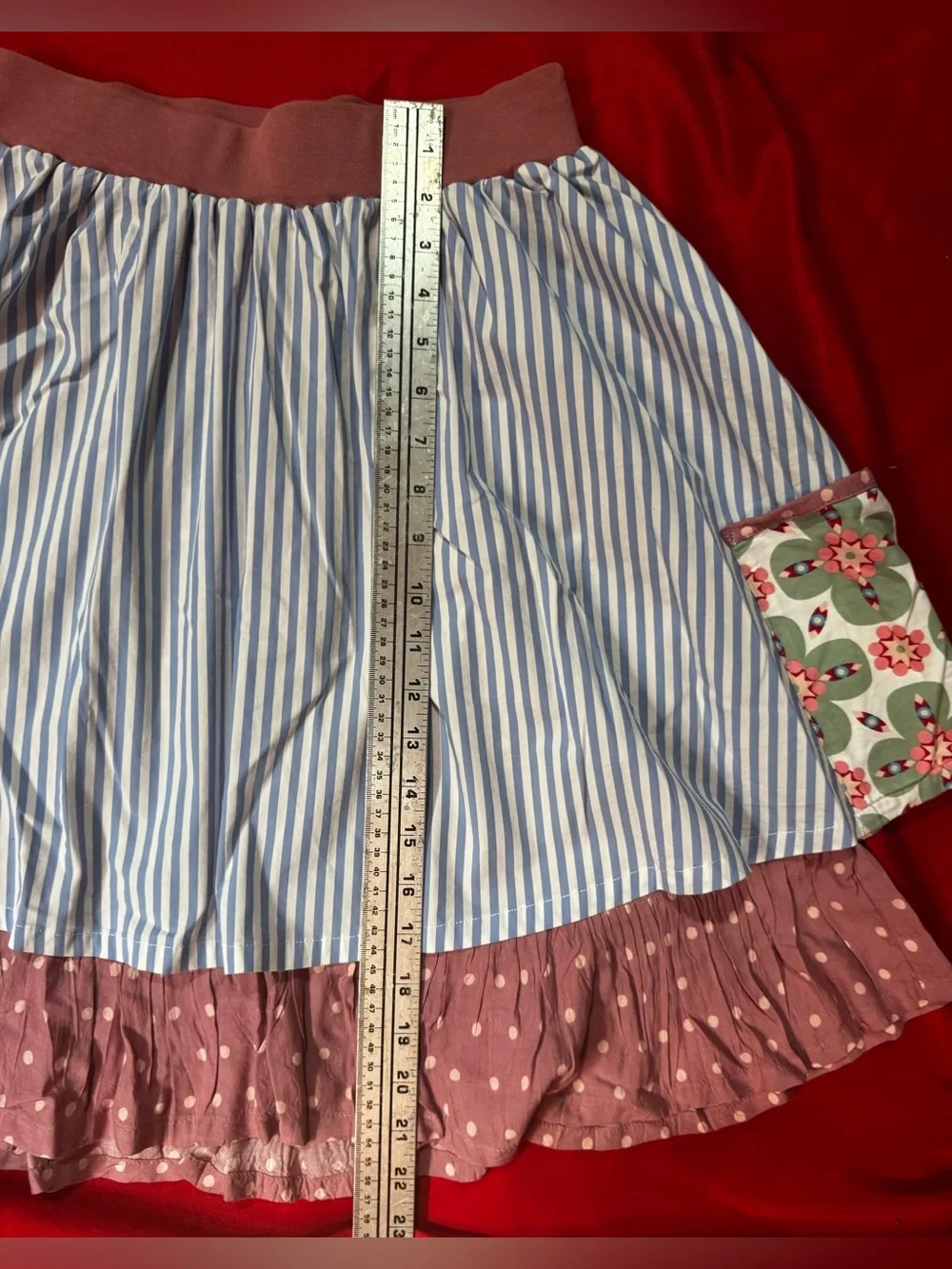 Matilda Jane Blue & Dusty Rose Striped Patchwork A-Line Skirt - Picture 4 of 5